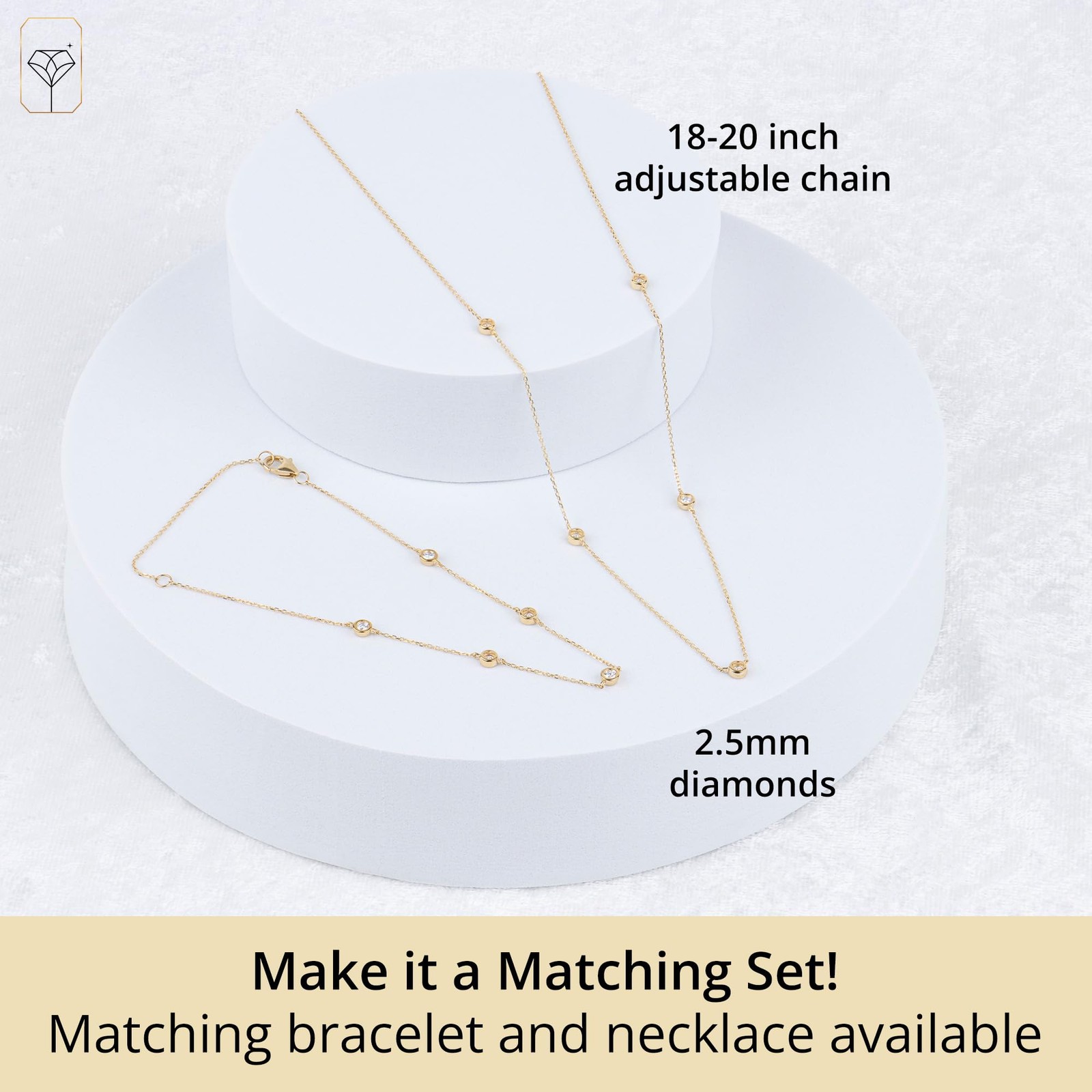 MAX+STONE 10K Yellow Gold Bezel Diamond Pendant Necklace 5 Station Lab Grown