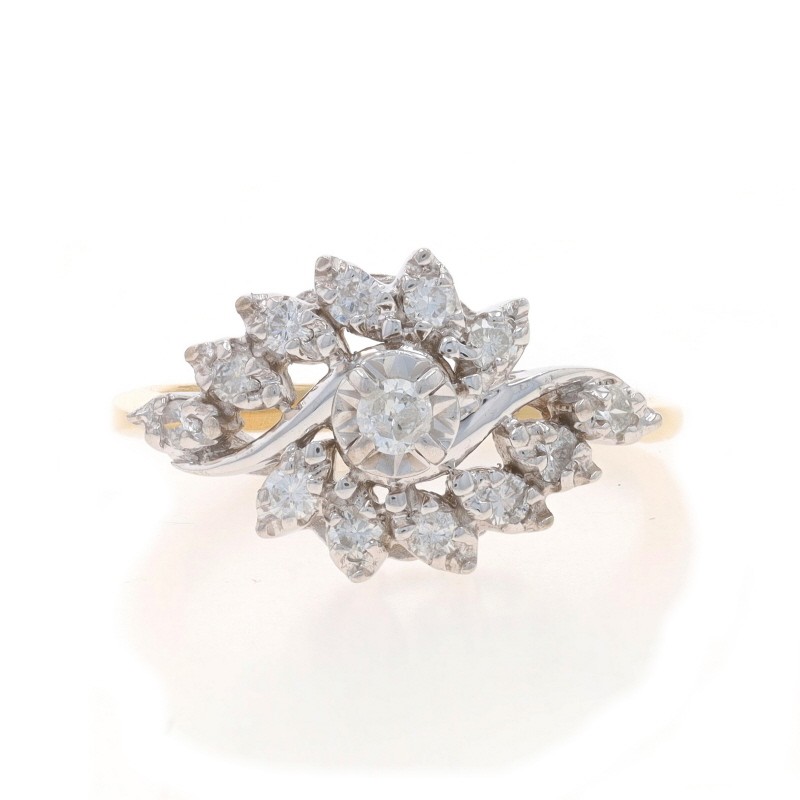 Yellow Gold Diamond Cluster Cocktail Ring – 14k Round Brilliant .25ctw Floral