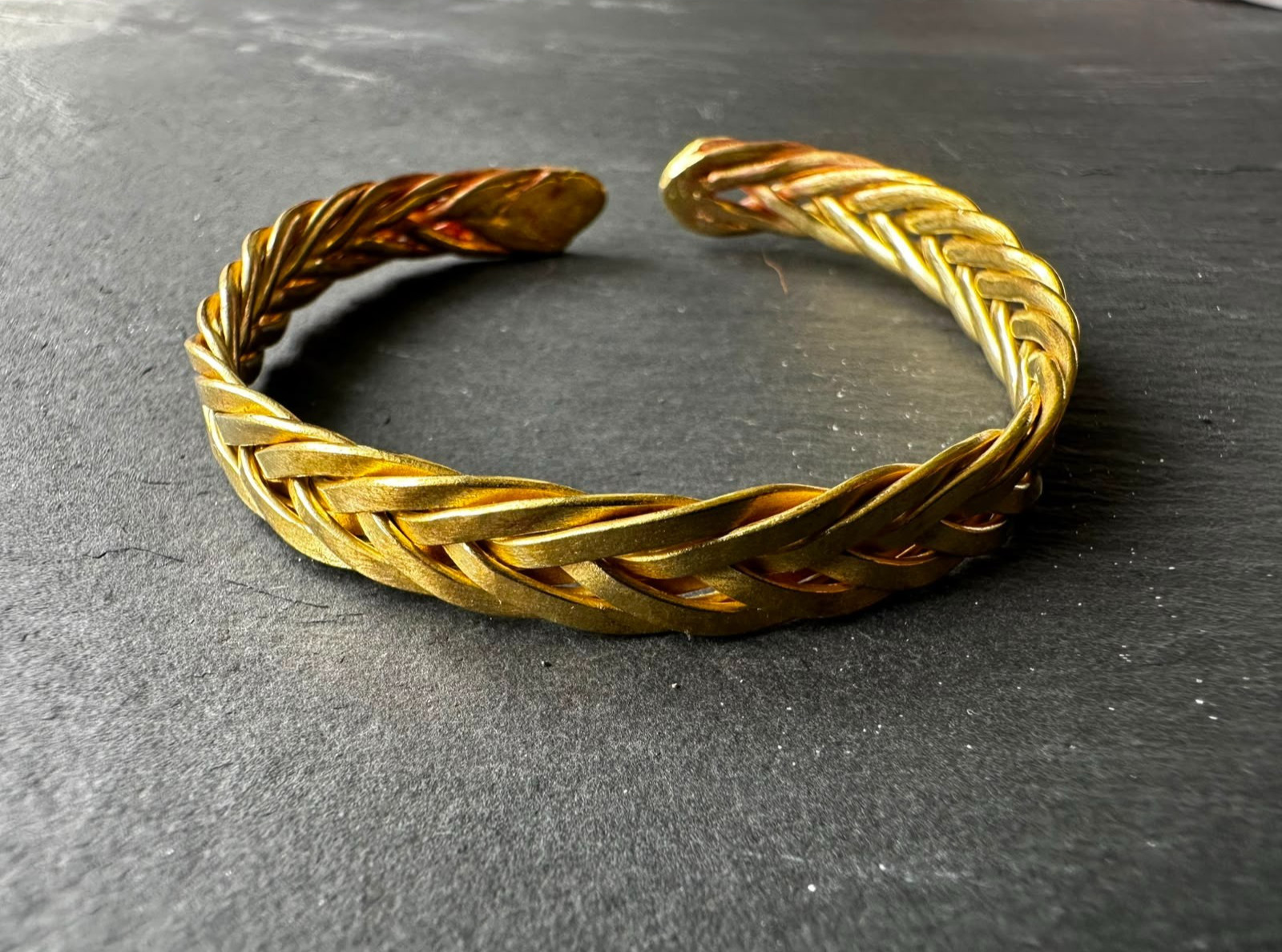 Handmade Brass Cuff Bracelet Men’s Adjustable Artisan Spain 20g 17cm Wide