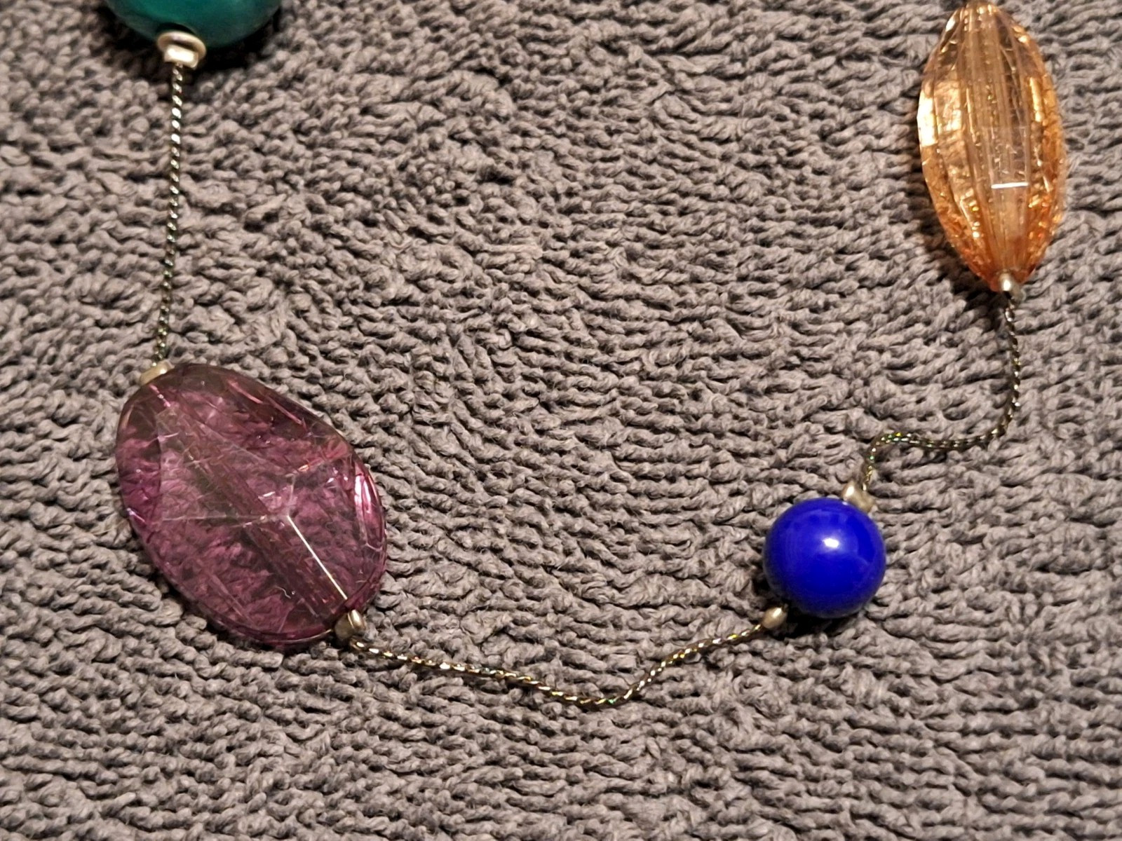Black Tone Fashion Beaded Station Chain Necklace Multicolor