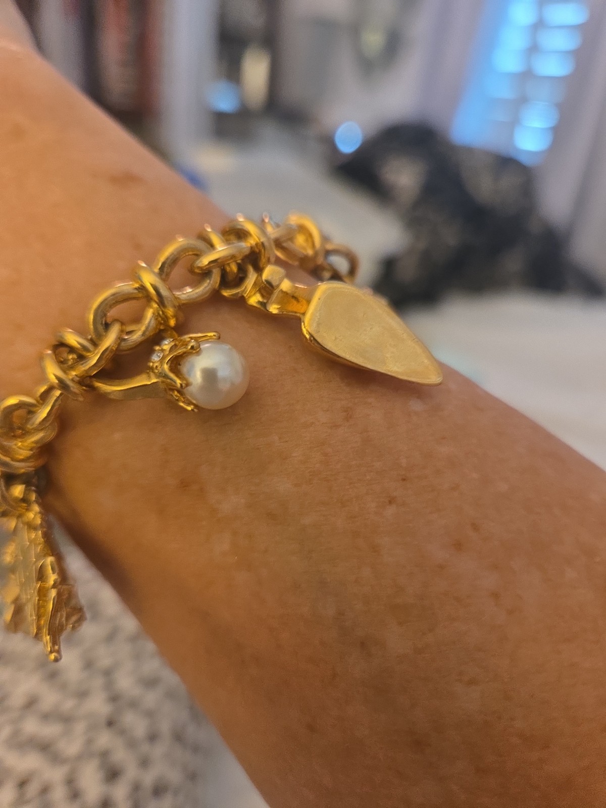 Vintage St John Charm Bracelet Crystal gold Logo Crystal Couture 9 Charm