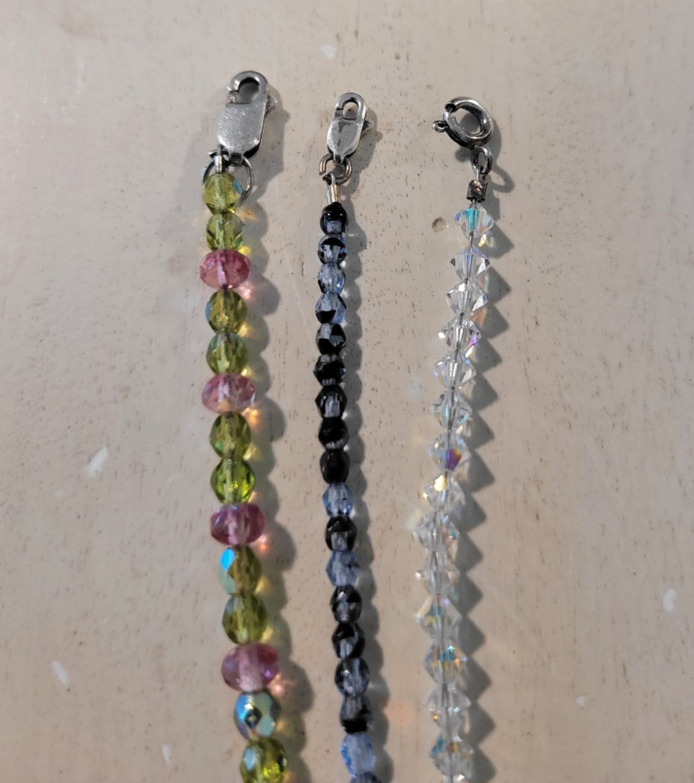 Lot of 3 925 Silver Crystal Beaded Ankle Bracelets 9-9.5″ long