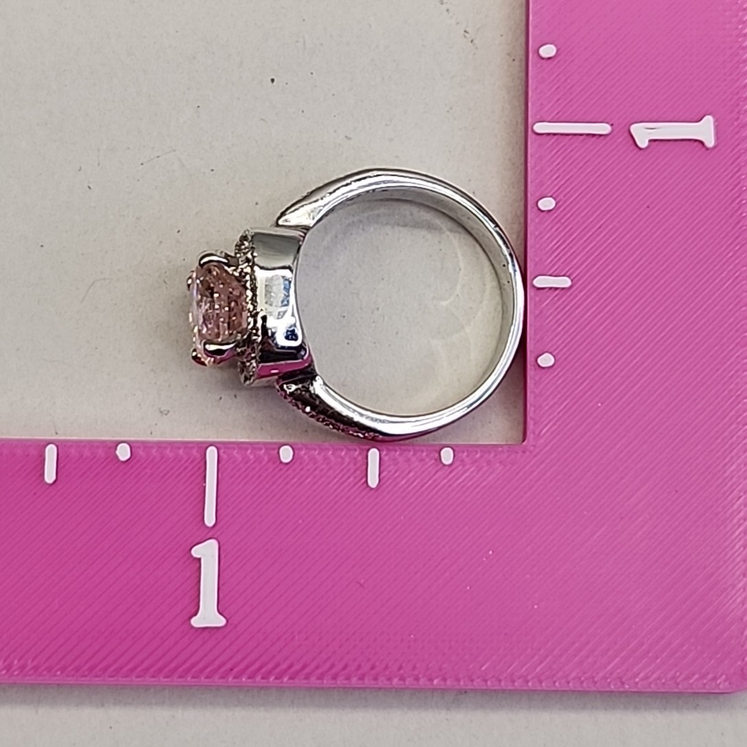 Lab Created Pink Ruby Ring PDJ Cushion Silver Plated 8