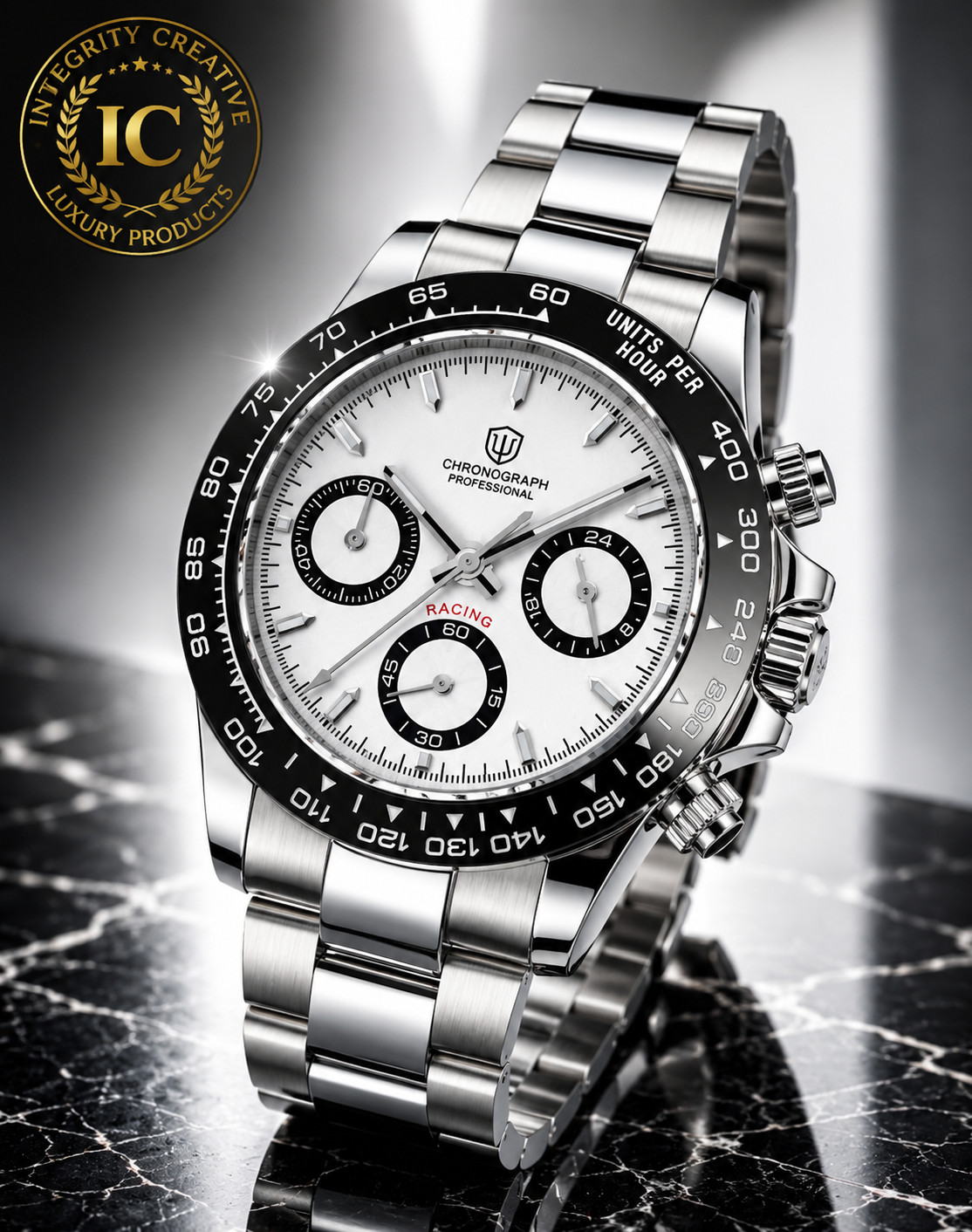 Men’s Chronograph Aviator Japanese Quartz Movement Watch 38mm White Dial Silver