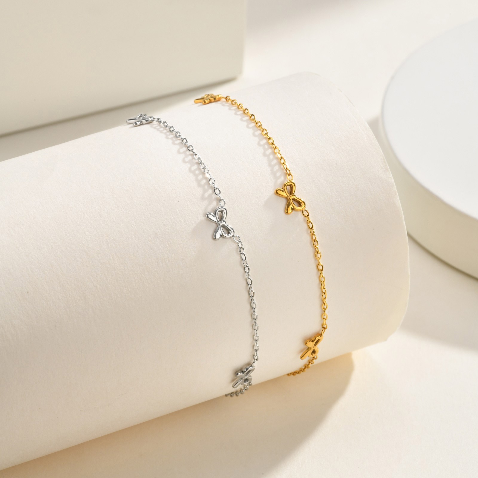 Women Gold Silver Stainless Steel Bow Butterfly Anklet Romantic Birthday Gift