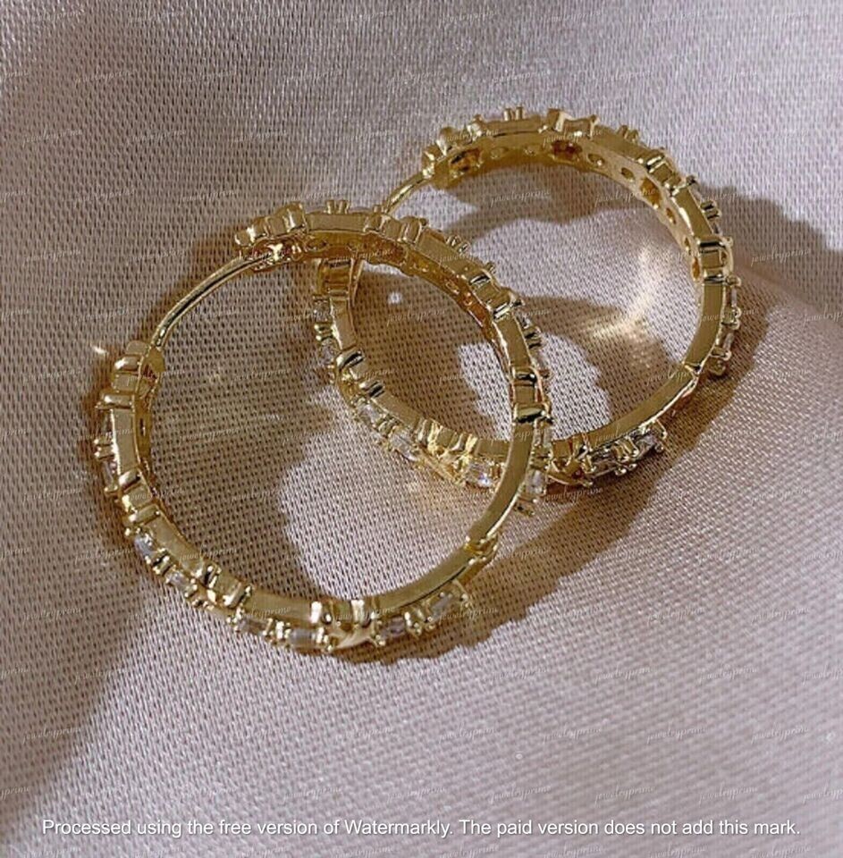 2Ct Lab Created Diamond Women Huggie Hoop Earrings 14K Yellow Gold Finish