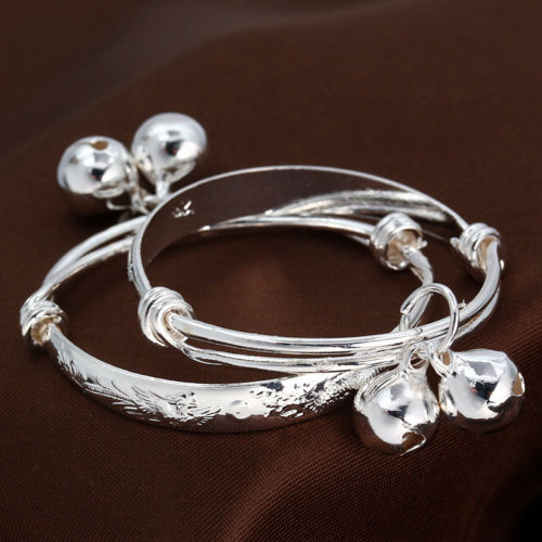 Elegant 925 Sterling Silver 2″ Charm Bracelet Bangle cuff for Newborn Baby 2 pcs