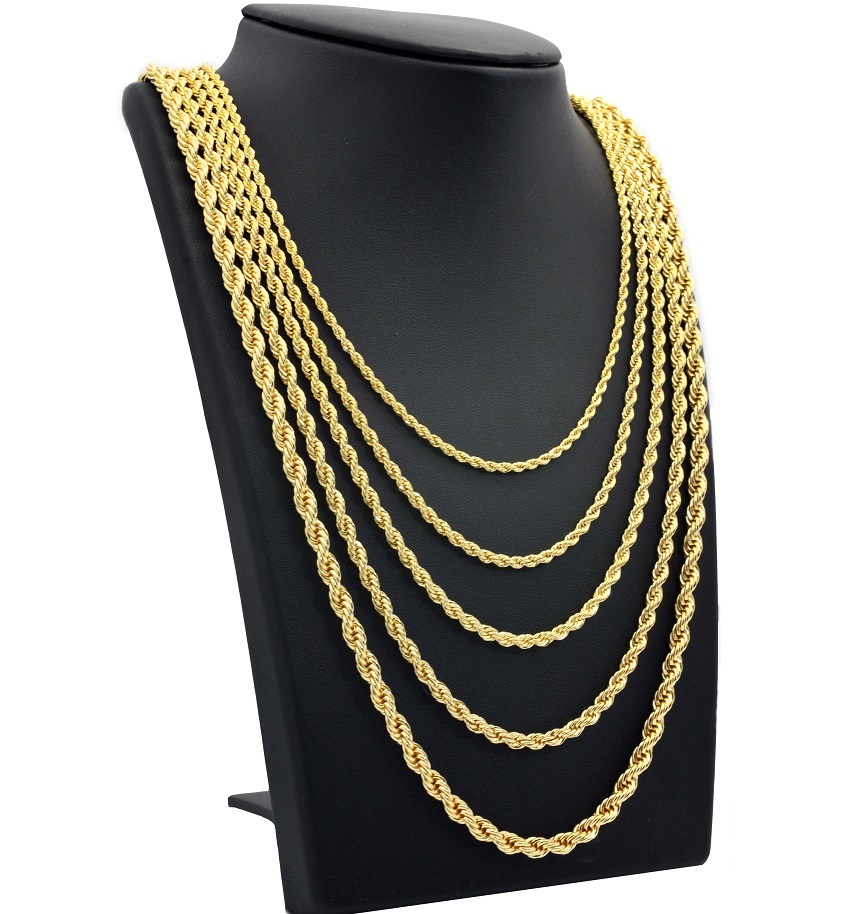 Italian Twist Rope Chain Necklace 2mm 3mm 4mm 5mm 14k Gold Plated 16″ to 30″