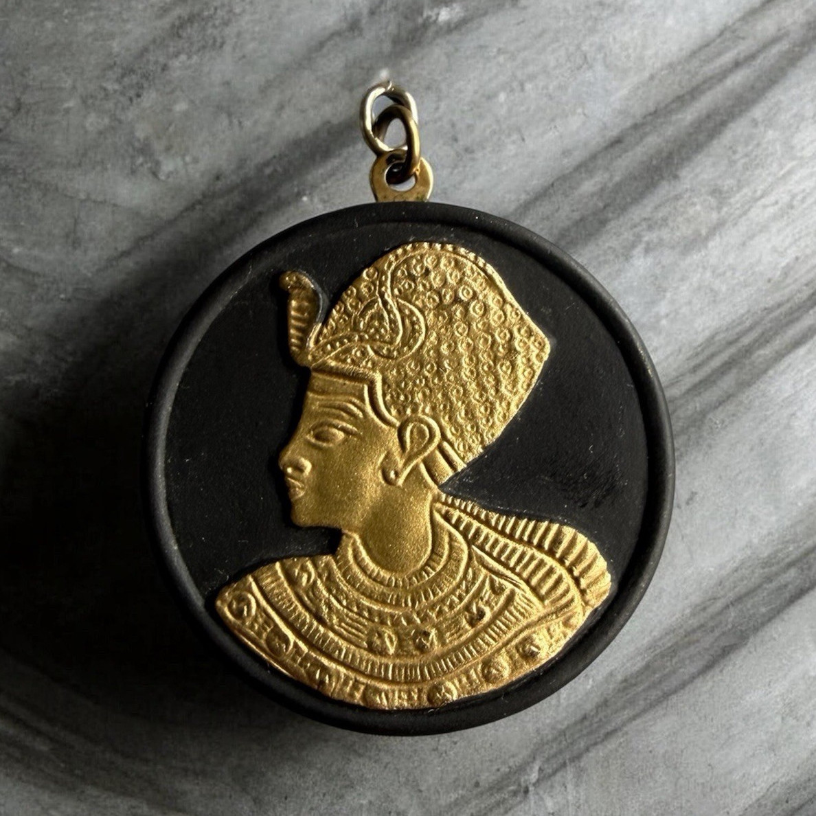 Wedgwood Made in England Signed 925 Yellow Gold Plated Egyptian Round Charm