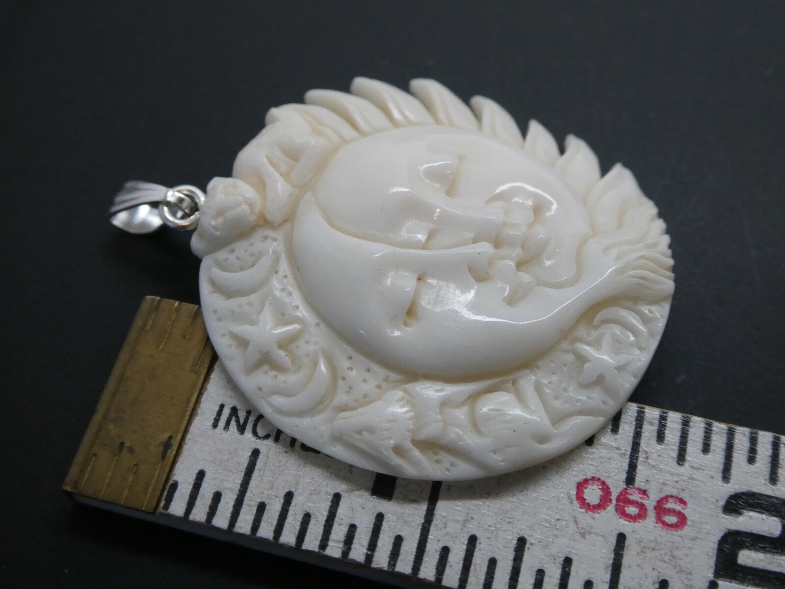 Moon Sun Stars Wolf Cat Lucky Totem Water Buffalo Bone 35mm Round Pendant Amulet