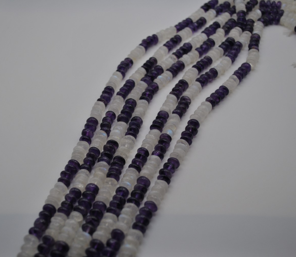 Moonstone and Amethyst Gemstone Strand Smooth Cut (No Clasp)