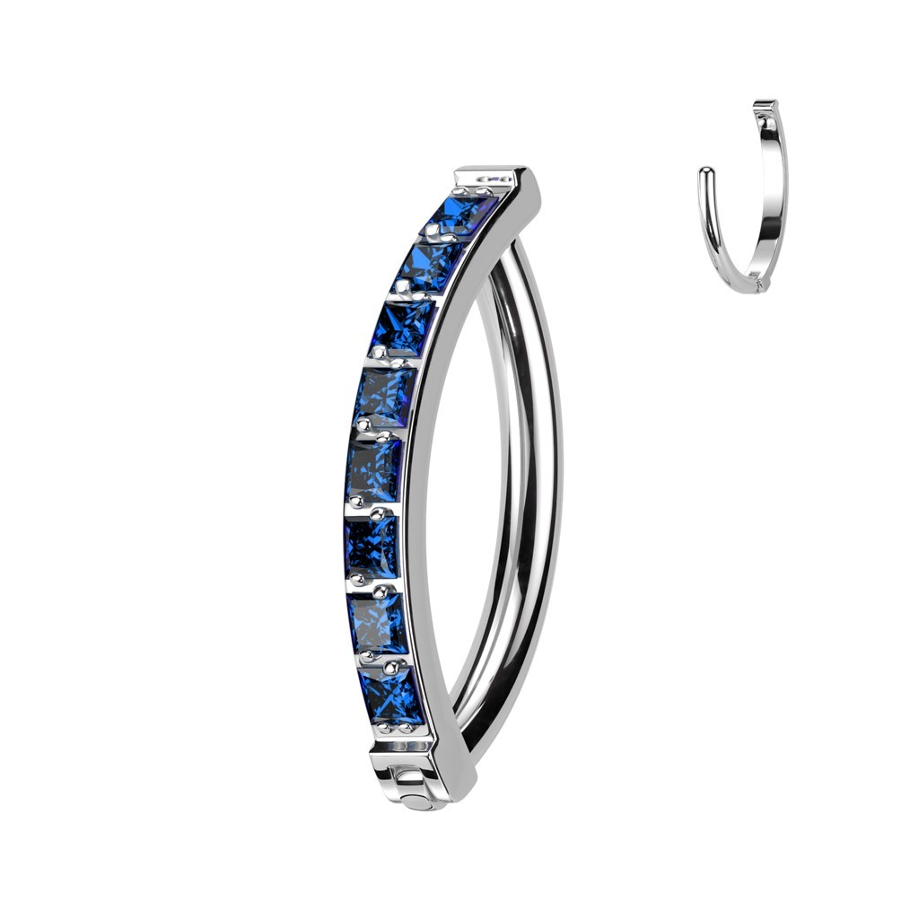Titanium Hinged Clicker Belly Button Ring Square CZ Reverse Navel Hoop 3/8″