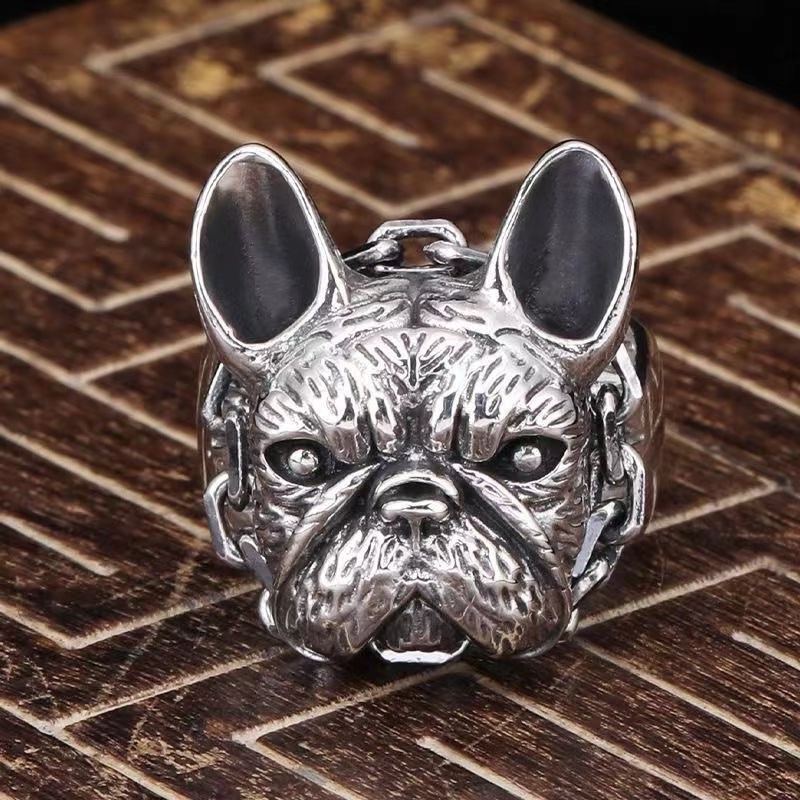 Gothic Punk Bulldog Pit Bull Pug Dog Head Animal Shape Adjustable Ring Pet Lover