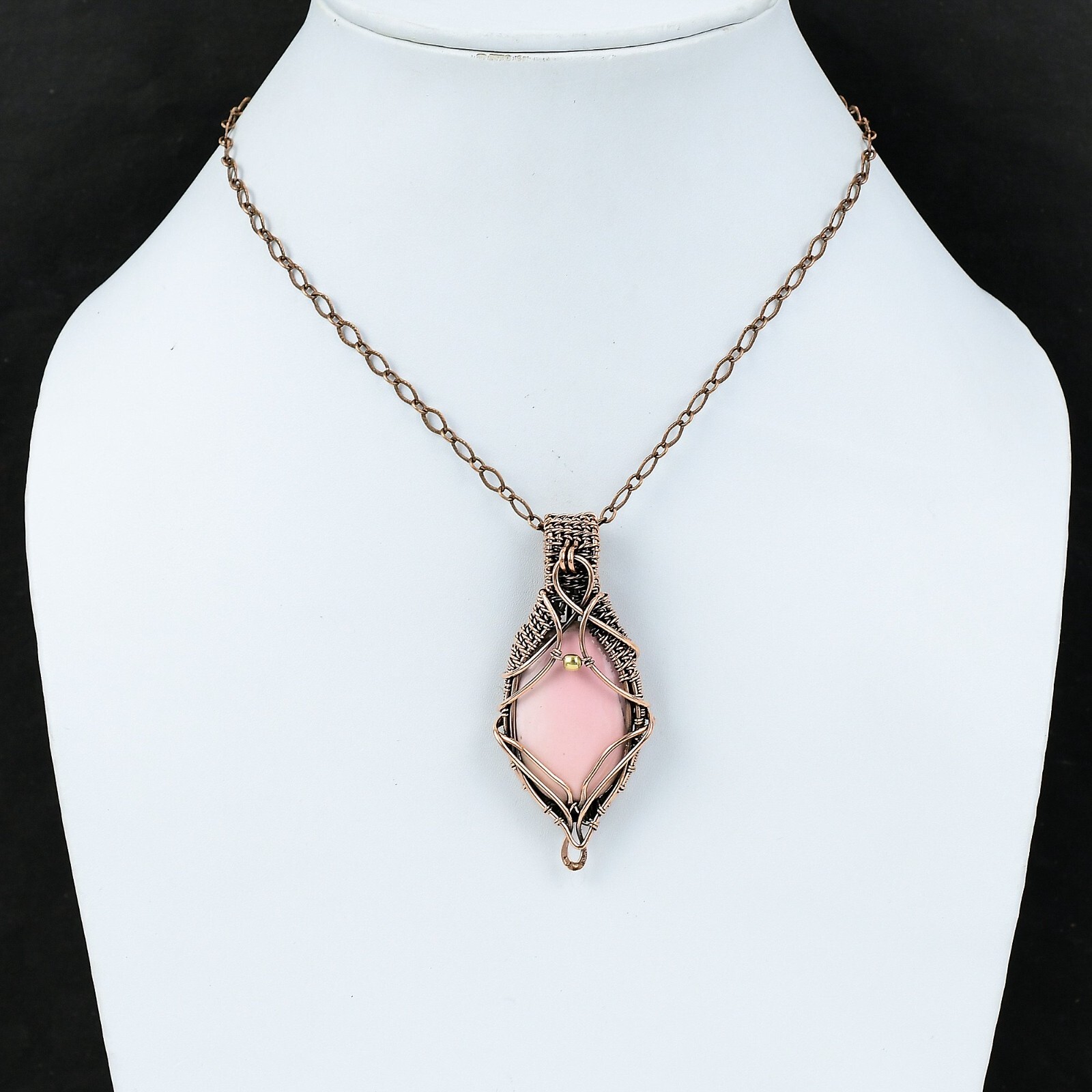 Wedding Gift For Her Copper Pink Opal Jewelry Wire Wrapped Pendant 2.56″