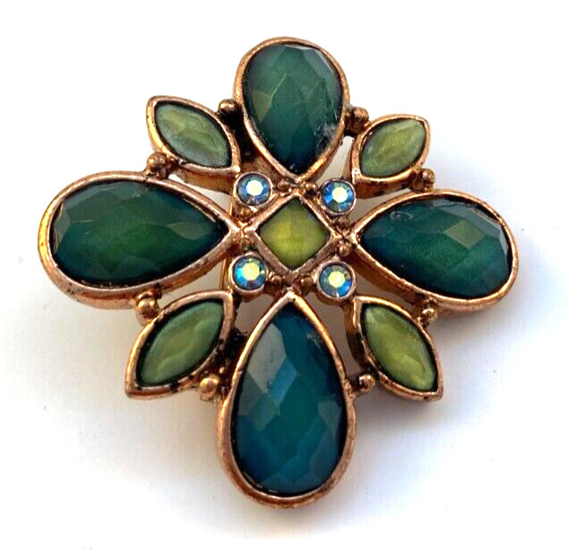 Vintage Copper Green Blue Stone Pin Brooch 1.25 x 1.25″