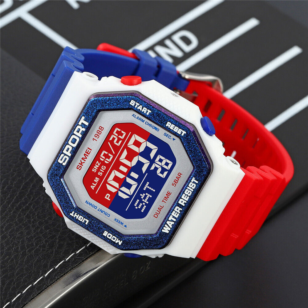 SKMEI Men Watch Rectangle Sport Watches Students Boy LED Date Digital Wristwatch