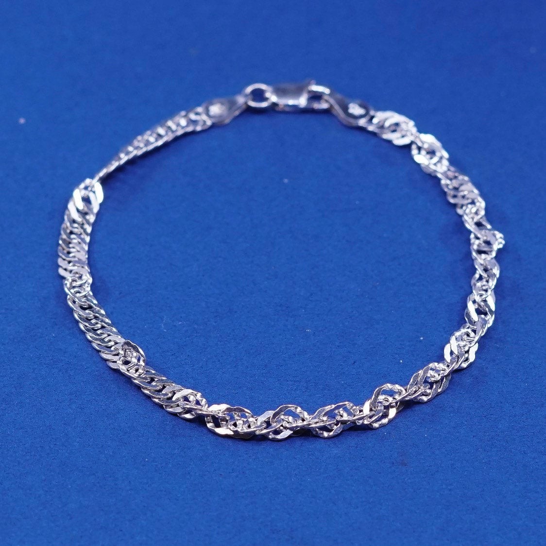 7″, 5mm, vtg Italy IBB Sterling silver handmade bracelet 925 twisted curb chain