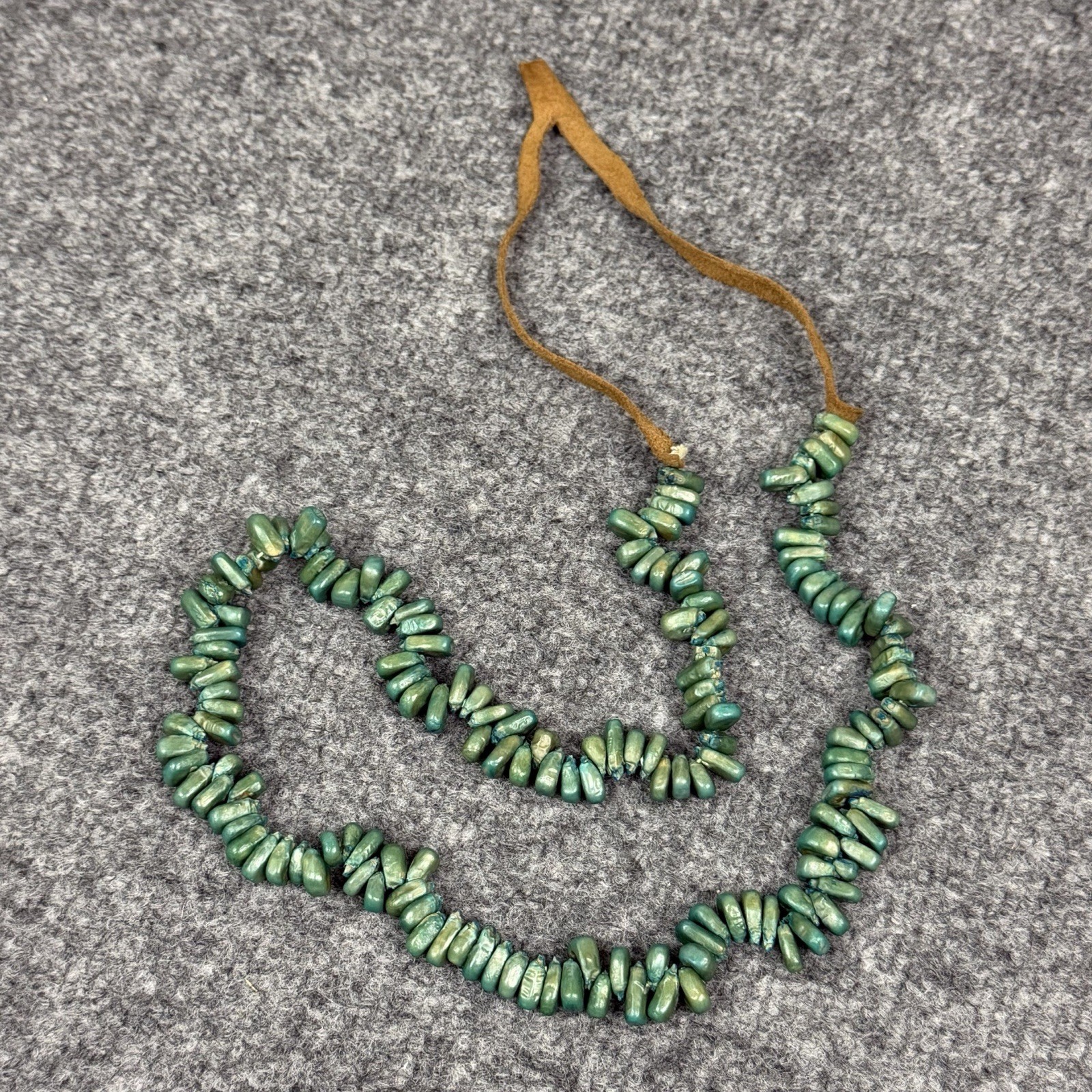 Blue Green Dyed Corn Maize Necklace Suede Native Autumn Harvest Festival Folk