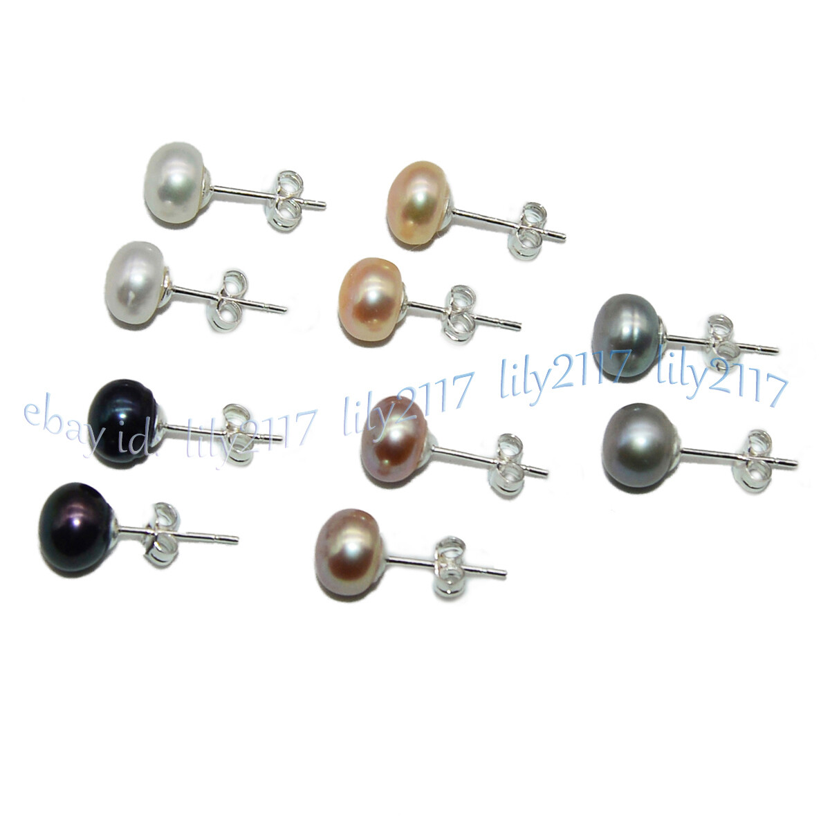 Wholesale Natural Genuine Akoya Freshwater Pearl Silver Stud Earrings AAA