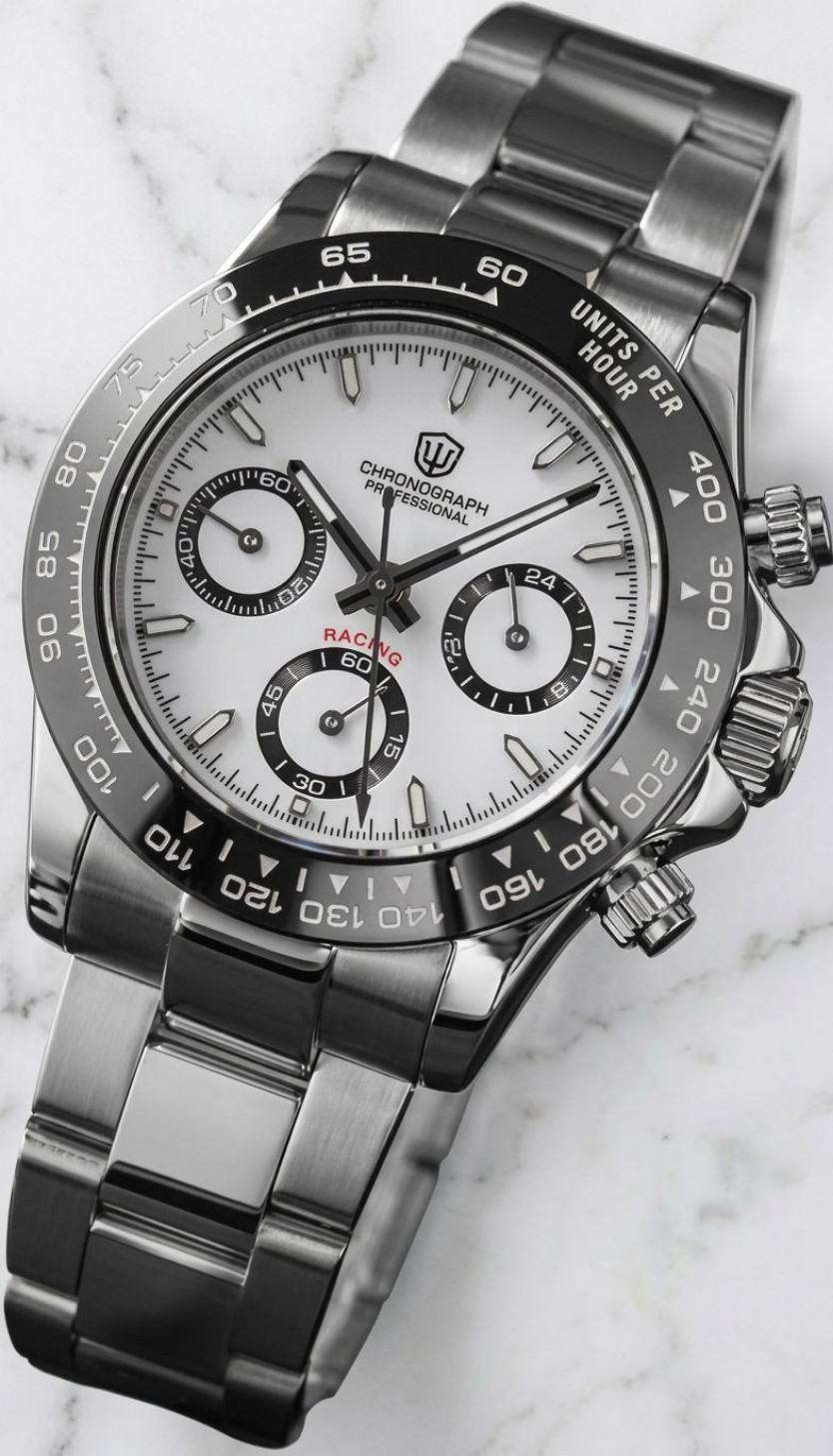 Men’s Chronograph Aviator Japanese Quartz Movement Watch 38mm White Dial Silver