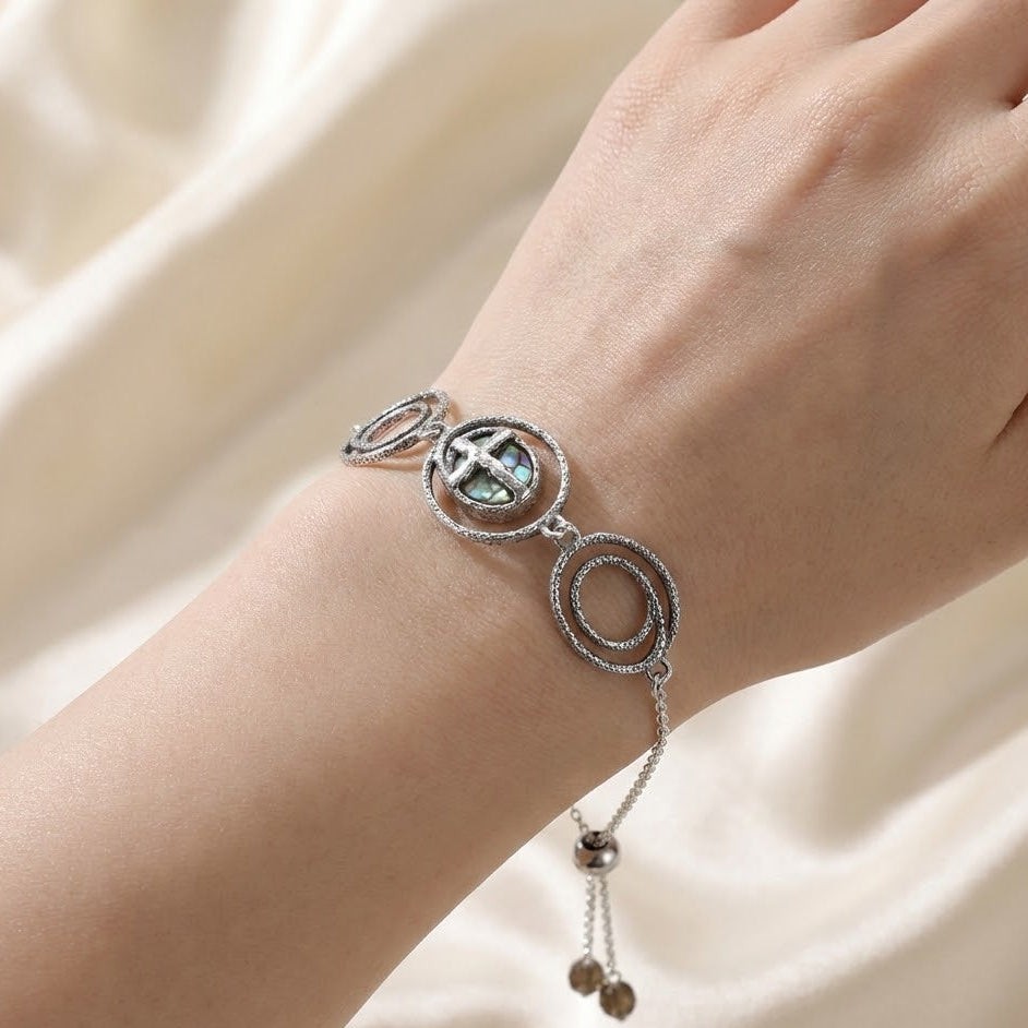 Roman Glass Cross Bolo Bracelet Oxidized 925 Silver Labradorite Adjustable 9in