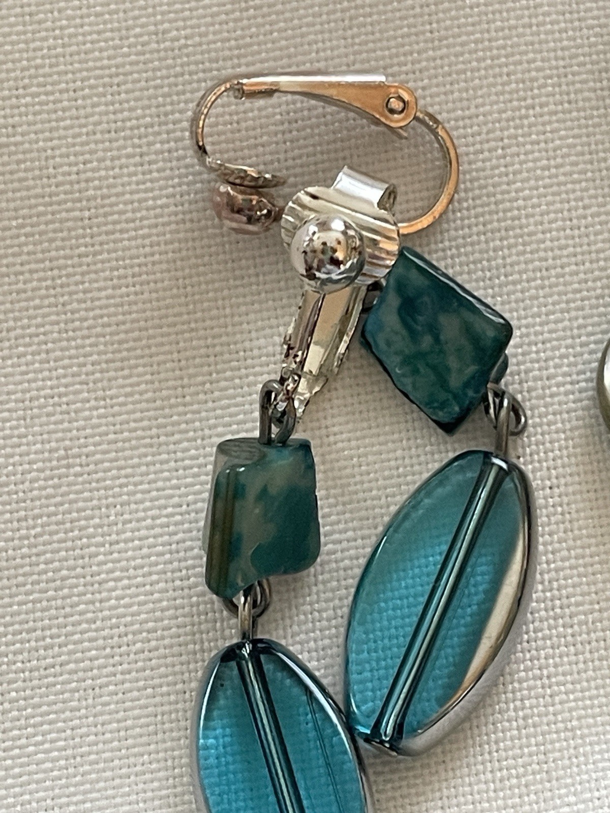2 Iridescent Shell Bead & Metal Accent Necklaces / Pair Matching Clip Earrings