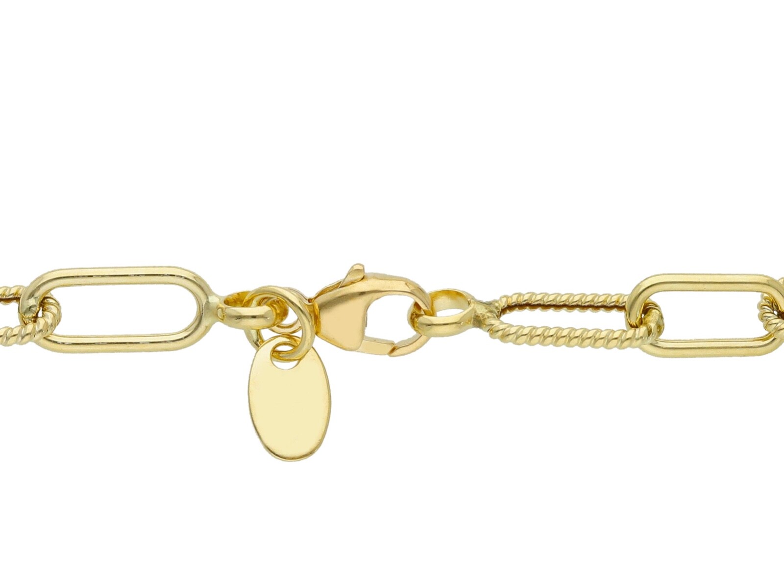 18K YELLOW GOLD BRACELET PAPER CLIP 4x10mm ALTERNATE STRIPED SMOOTH OVALS, 7.1″