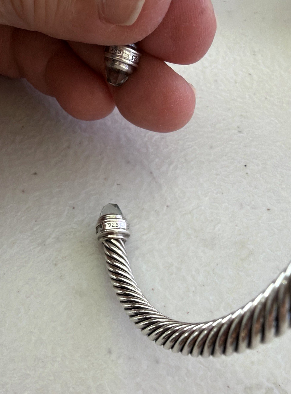 David Yurman Sterling Silver Prasiolite & Diamond Cable Cuff Bracelet 5 mm 6.5″