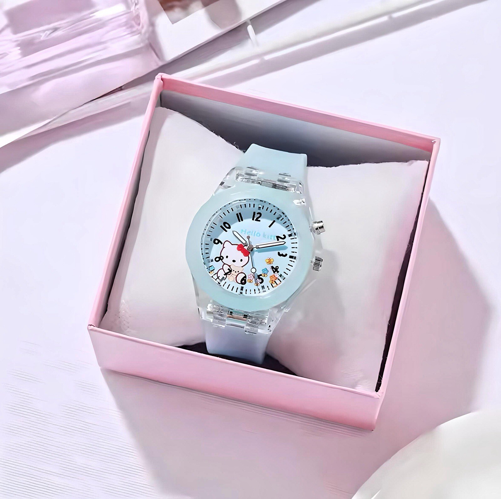 Hello Kitty Light Up Analog Kids Watch with Silicone Band – Blue