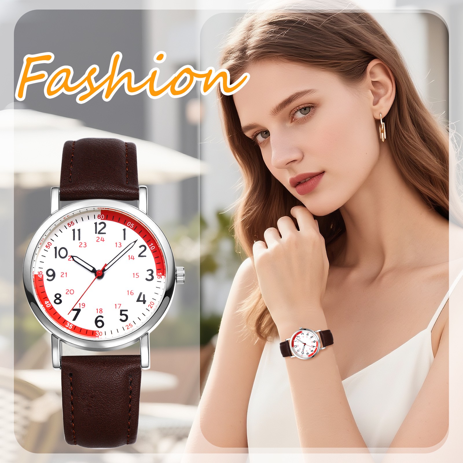 Womens Men Leather Band Easy Reader 24H/12H Dial Pulse Calculation Medical Watch