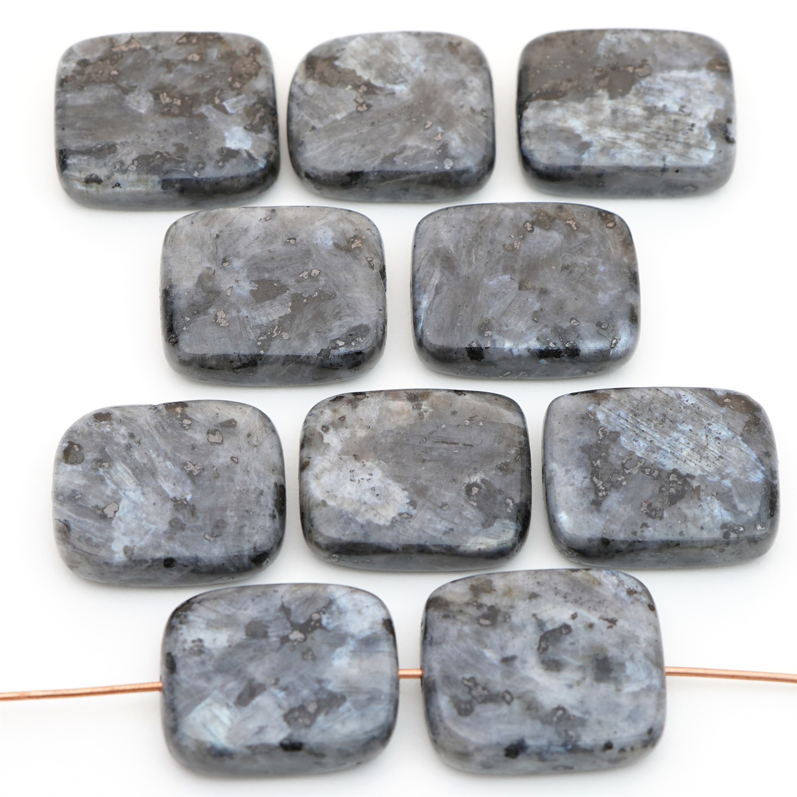 10 grey black flat rectangular Norwegian moonstone beads stone ranges 18mm 20mm