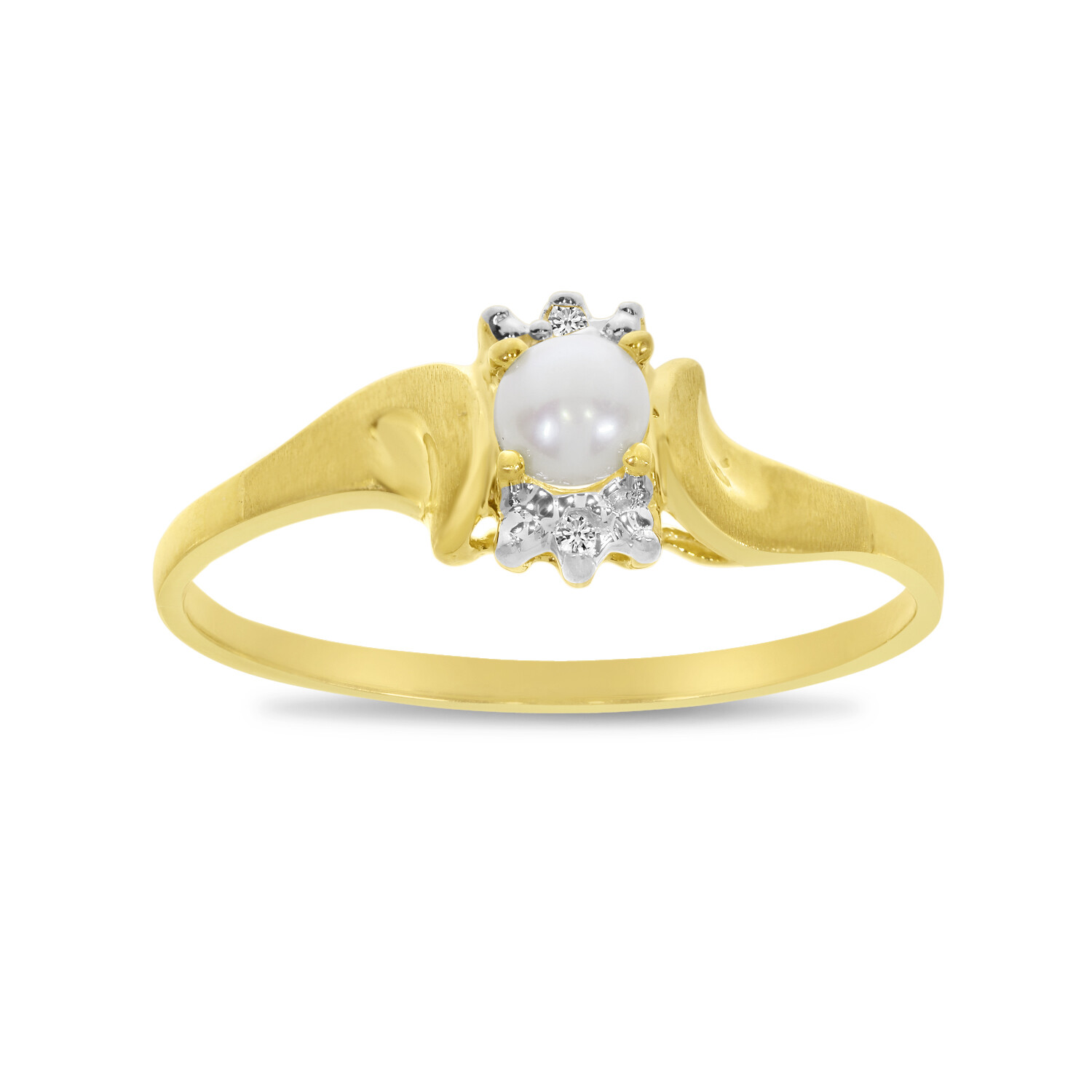 10k Yellow Gold Freshwater Cultured Pearl And Diamond Satin Finish Ring
