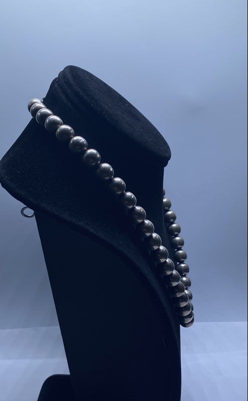 Bead Necklace with 900 Silver Beads and Base Metal Chain 18.25″ 38.8g
