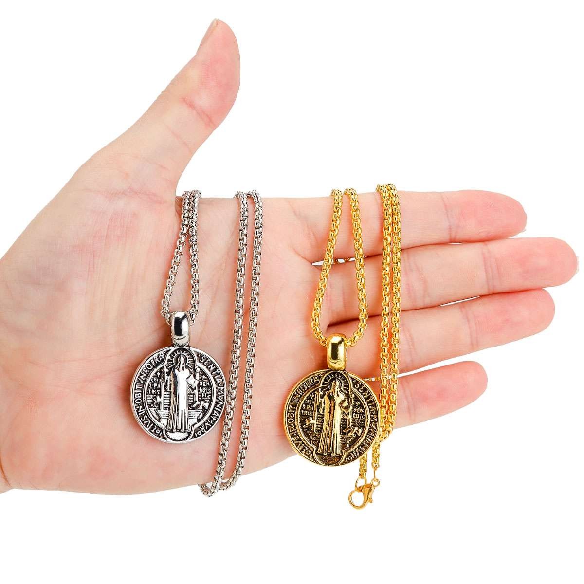 Saint St Benedict Medal Necklace Pendant Stainless Steel Crucifix Cross Exorcism