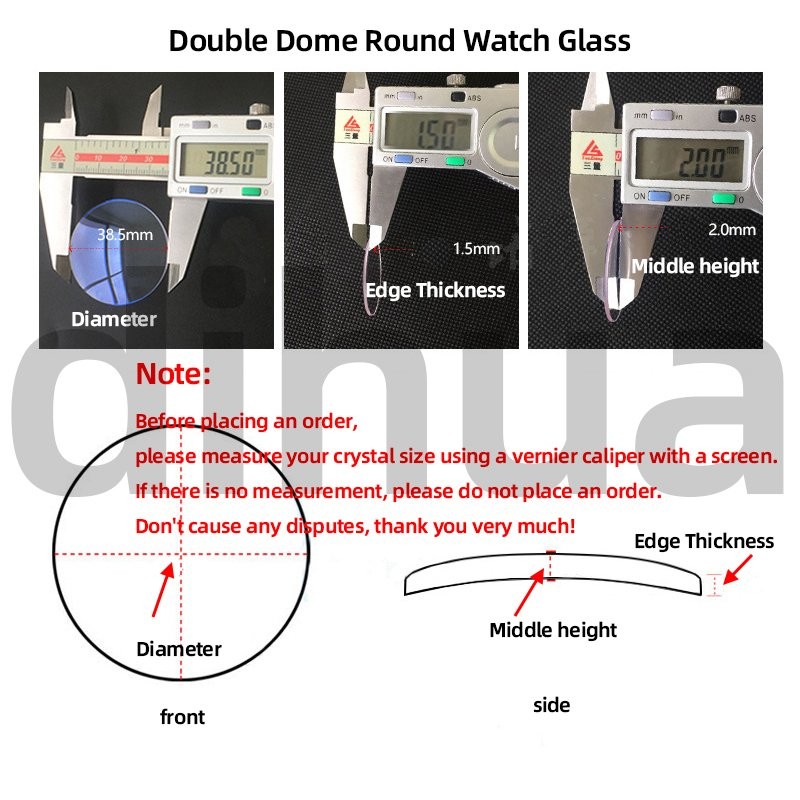 Double Dome 0.8/1.0/1.2/1.5/2.0mm Thick Sapphire Round Watch Glass Crystal