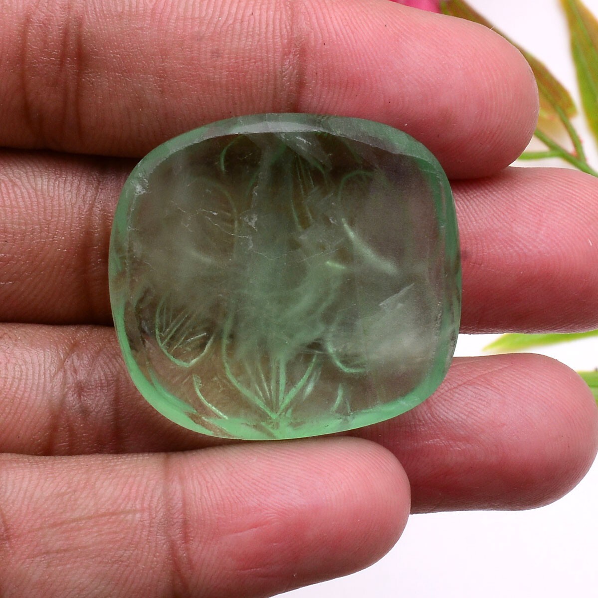 105 Cts Natural Green Fluorite Cushion Carving Untreated Pendant Size Gemstone