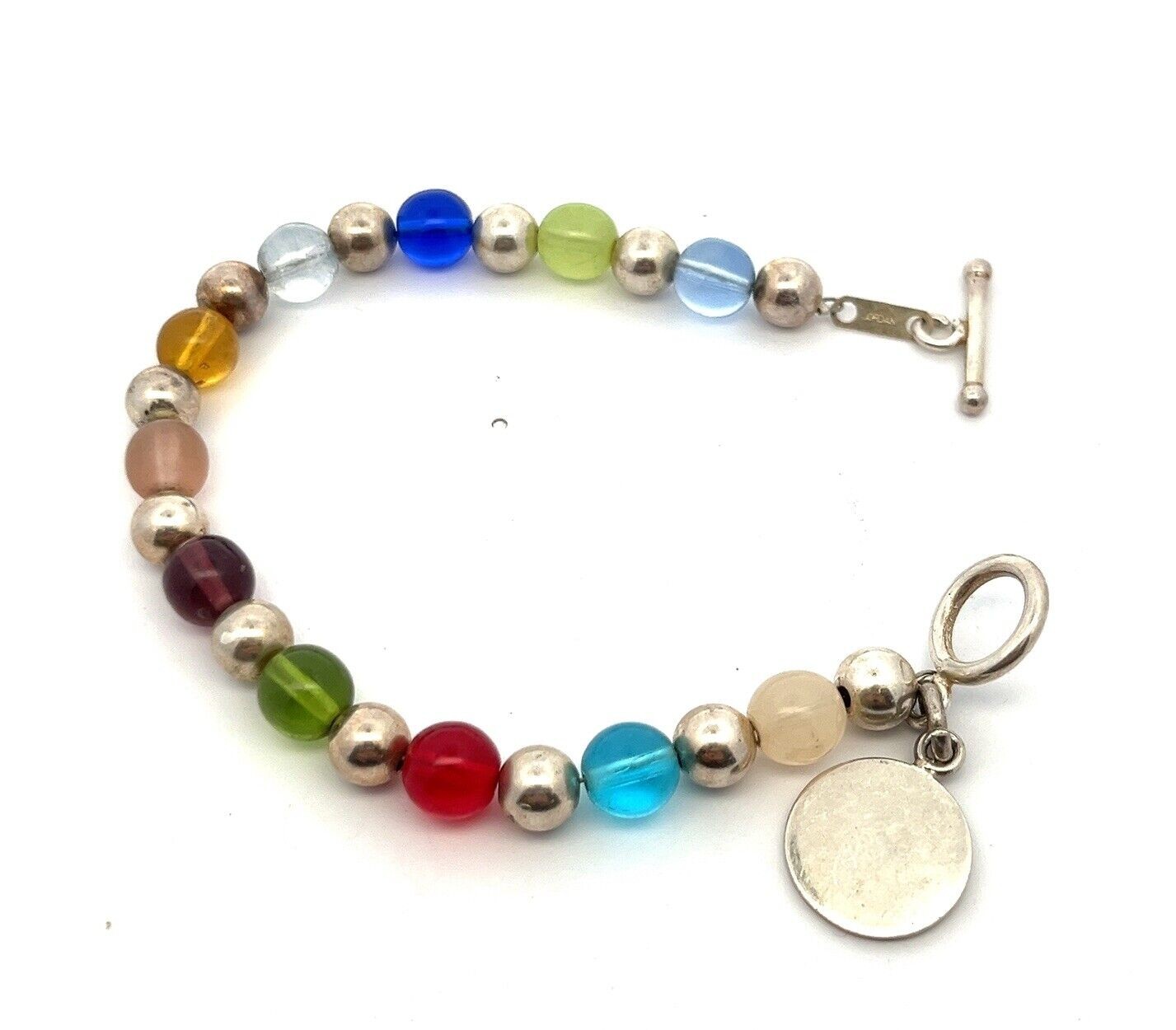 7.5” Jordan 925 Sterling Silver & Multicolor Glass Bead Bracelet 15.7g