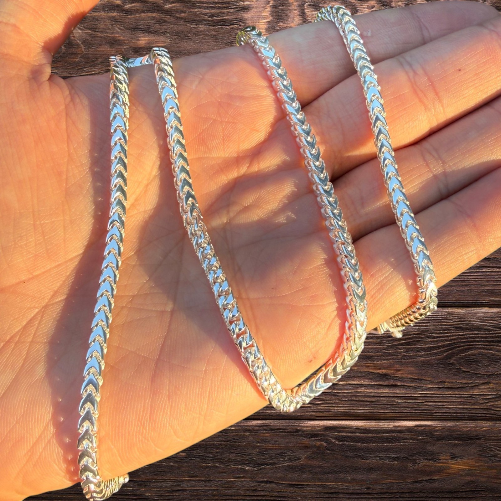 4mm Box Franco Chain Necklace – Solid 925 Sterling Silver Or Oxidized Rhodium