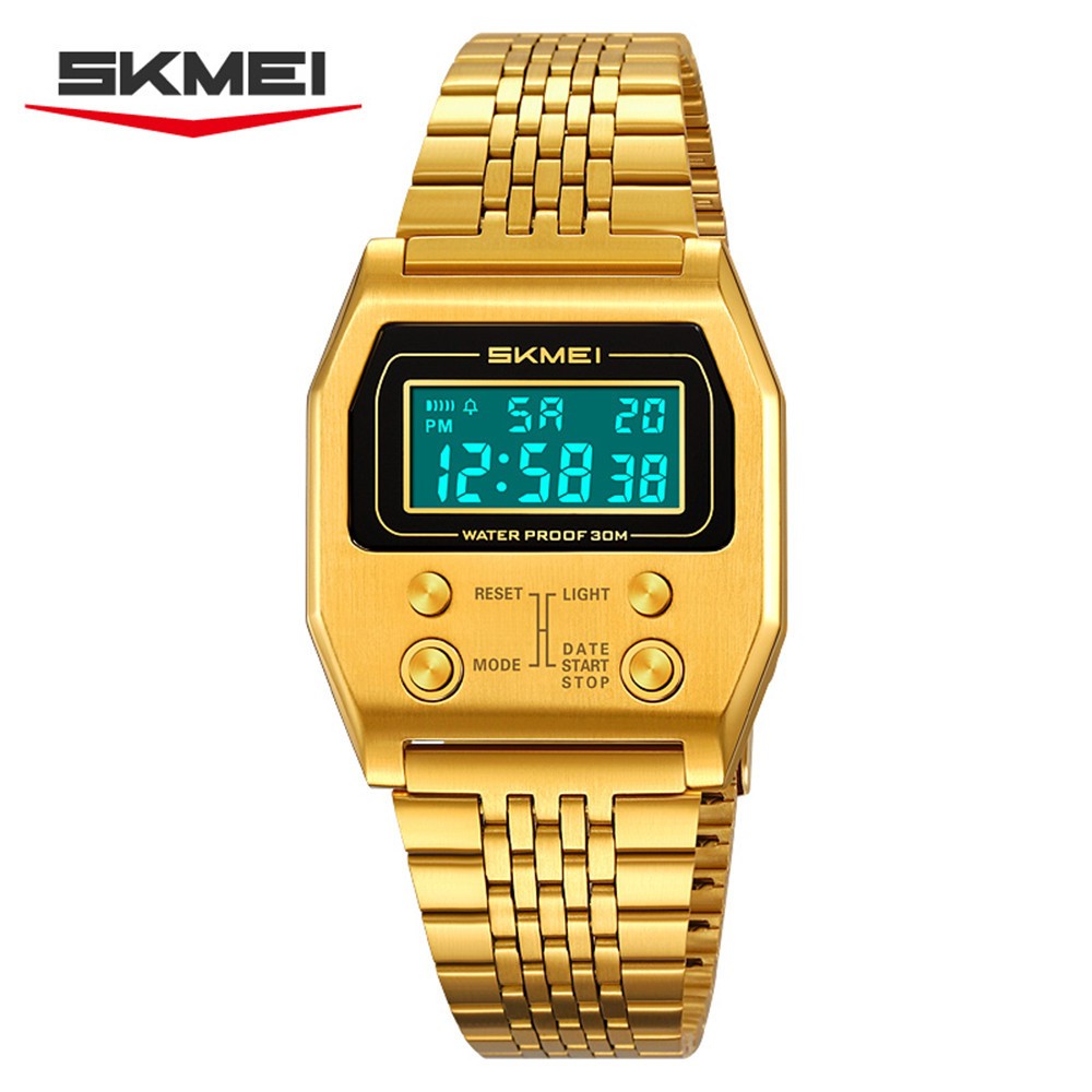 SKMEI Men Rectangle Watch Male Steel Wristwatch Boys Digital LED Display Watches
