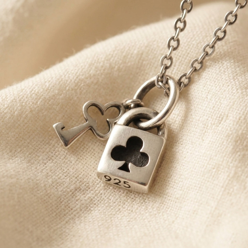 925 Sterling Silver Lock & Key Pendant Necklace Padlock Charm Gift for Her