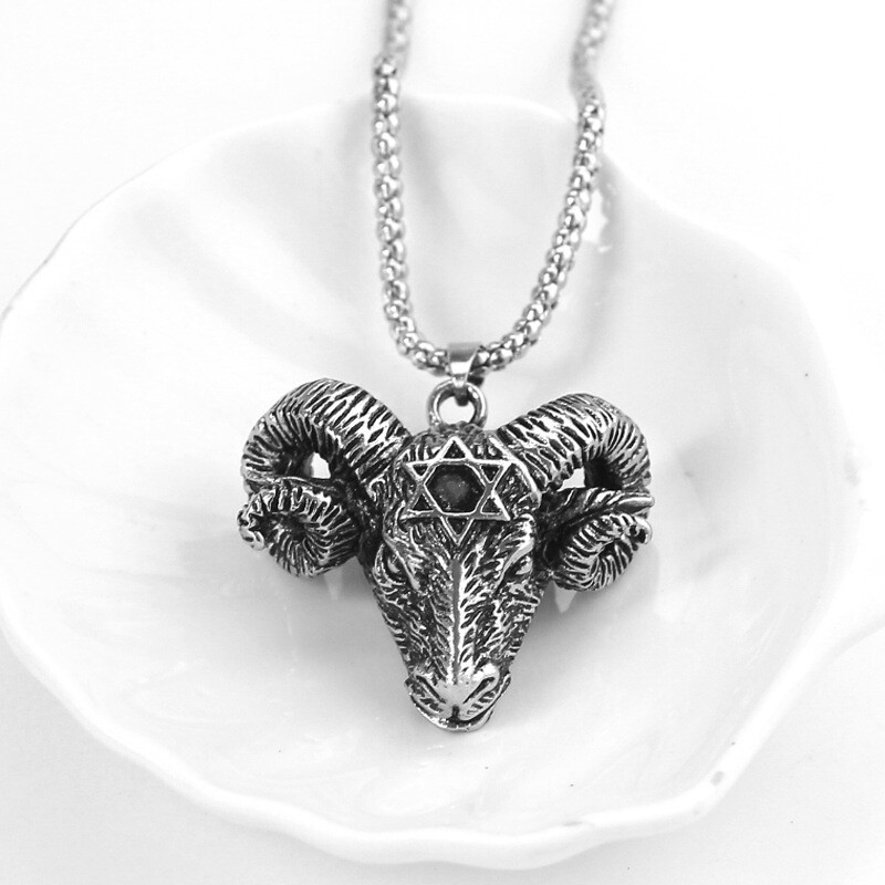 Men Satanic Hexagram Goat Pendant Baphomet Necklace Stainless Steel Chain 24″