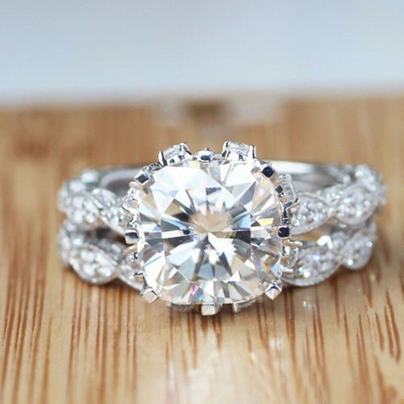 925 Silver Plated Ethnic Vintage Ring 2 Ct CZ Inlay Bridal Marriage Ring Set