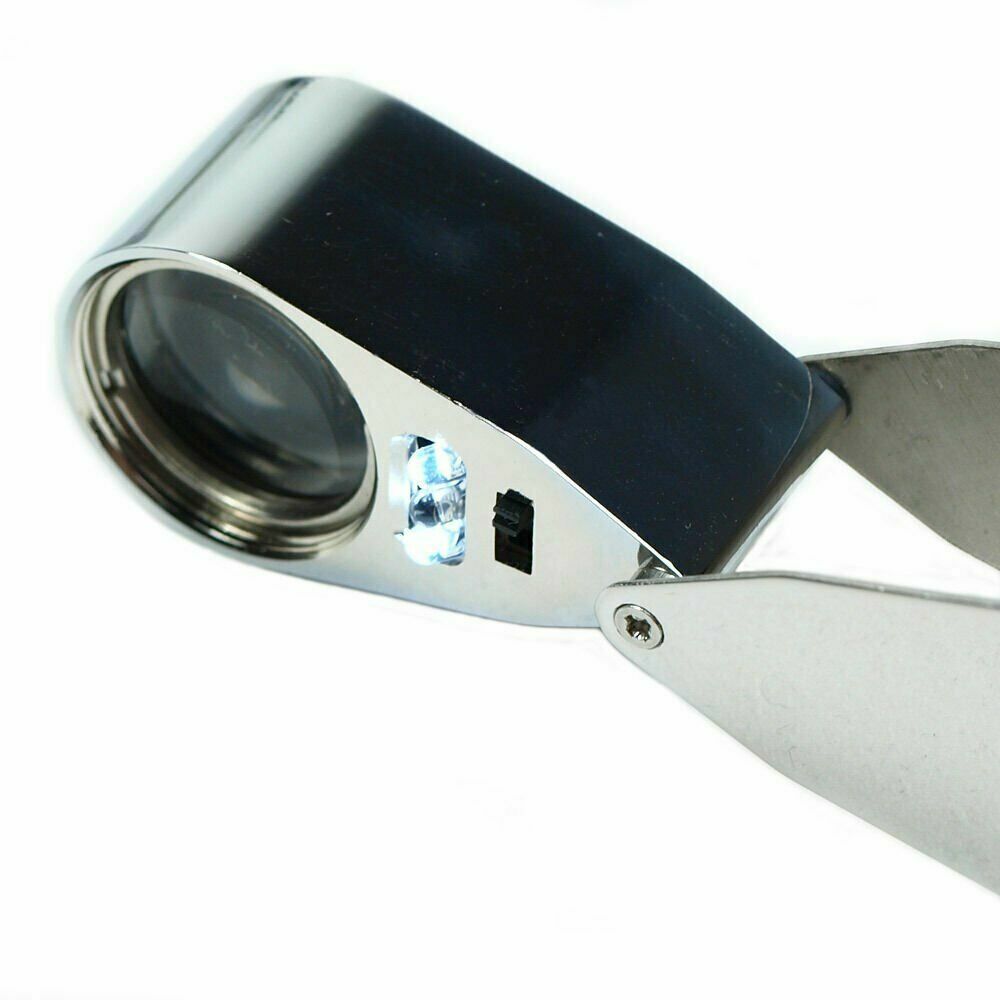 Illuminated 40X Jewelers Loupe 40X25mm Magnifier with LED & UV Lights
