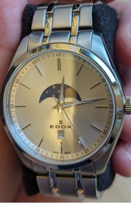 BNIB EDOX Les Vauberts MOON PHASE QUARTZ STAINLESS WATCH RRP £489