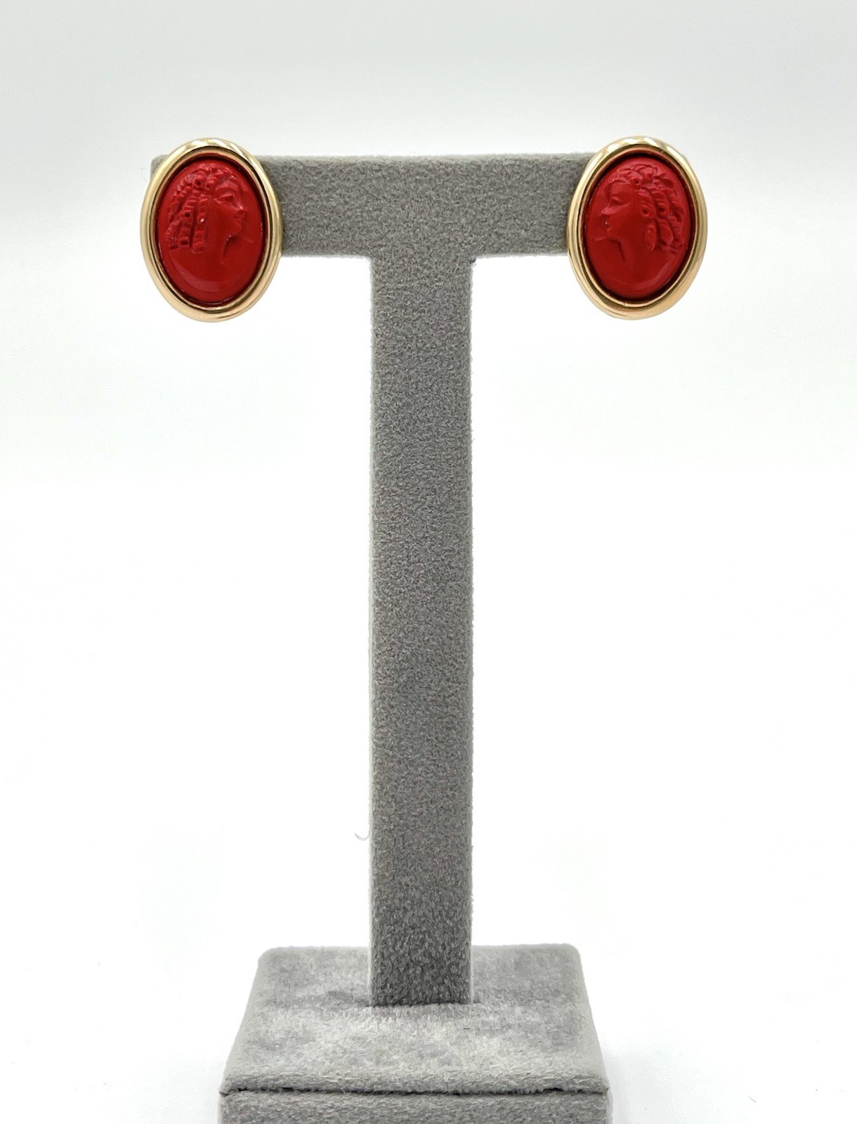 16mm Red Coral Paste 14kt Gold Cameo Earrings – Vintage Handmade