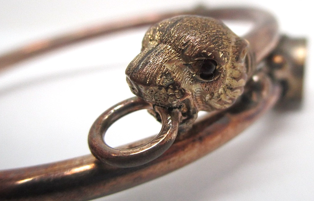 Victorian Etruscan Gold Filled Lion Head Bangle Near MINT