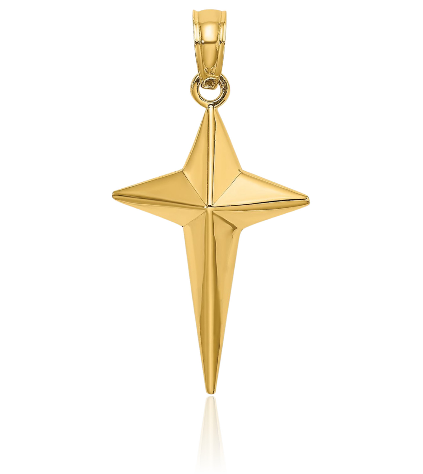 14K Solid Yellow Gold Medium Triangle Cross Pendant Necklace 24.7mm 1 inch