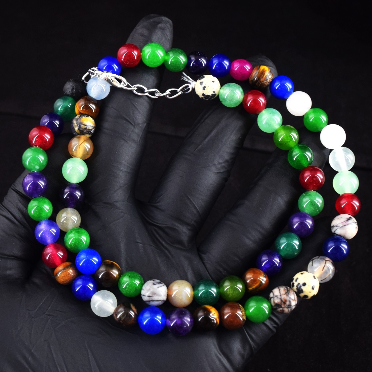 Dazzling Design 248.00 Cts Onyx & Amethyst Precious Beaded Necklace RK 47 E802
