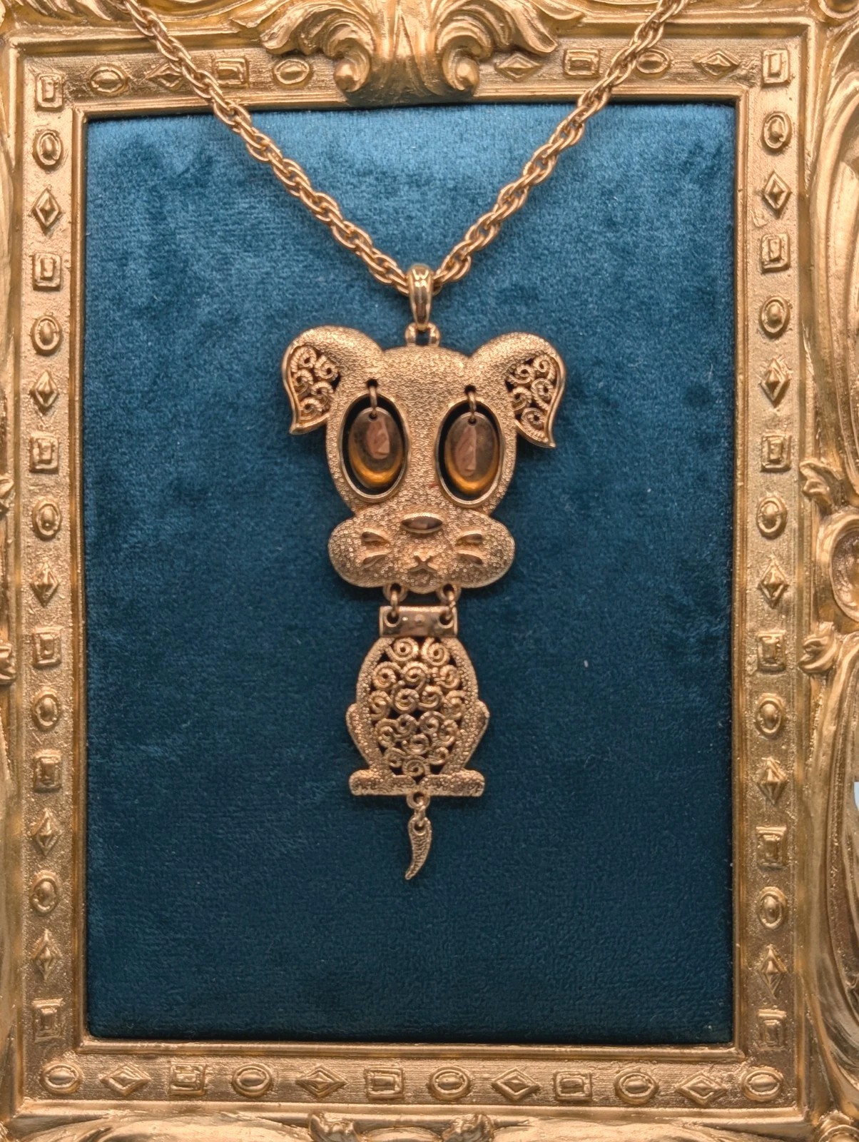 Vintage Hercules Articulated Puppy Dog Gold Tone Necklace Sarah Coventry 24”