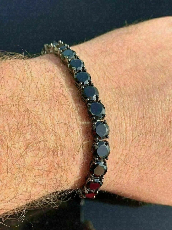 Mens Tennis Bracelet 6mm Lab-Created Black Diamond 14K Black Gold Plated